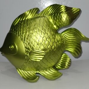 Vintage Green Resin Fish Figurine Coastal Nautical Decor 10”